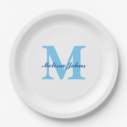 Assiettes En Carton  Nom personnalisé Monogrammes Baby showers d'anniv (Devant)