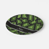 Assiettes En Carton Nom personnalisé motif de peau de serpent vert (Angle)