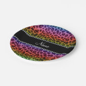 Assiettes En Carton Nom personnalisé motif léopard arc-en-ciel (Angle)
