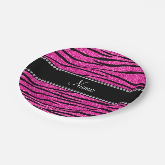 Assiettes En Carton Nom personnalisé néon parties scintillant rose-cha (Angle)