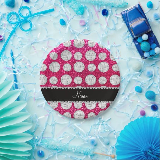 Assiettes En Carton Nom personnalisé neon rose parties scintillant vol (Fête)