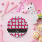 Assiettes En Carton Nom personnalisé neon rose parties scintillant vol (Fête)