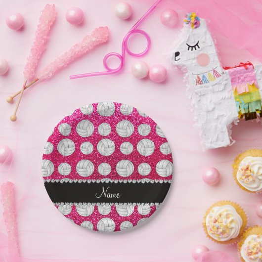 Assiettes En Carton Nom personnalisé neon rose parties scintillant vol (Fête)