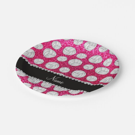 Assiettes En Carton Nom personnalisé neon rose parties scintillant vol (Angle)