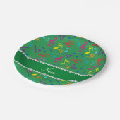 Assiettes En Carton Nom personnalisé notes de musique arc-en-ciel vert (Angle)