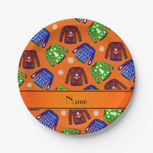 Assiettes En Carton Nom personnalisé orange moche motif de chandail de