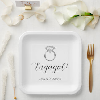 Assiettes En Carton Nom personnalisé Partie d'engagement de l'anneau d