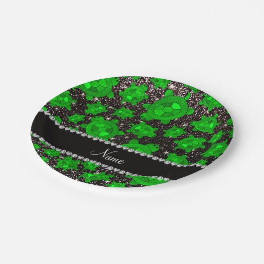 Assiettes En Carton Nom personnalisé parties scintillant noire tortues (Angle)