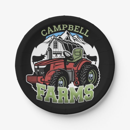 Assiettes En Carton Nom personnalisé Pays Fermes Grange Tracteur Fermi (Devant)