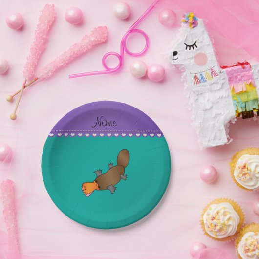 Assiettes En Carton Nom personnalisé platypus vert (Fête)