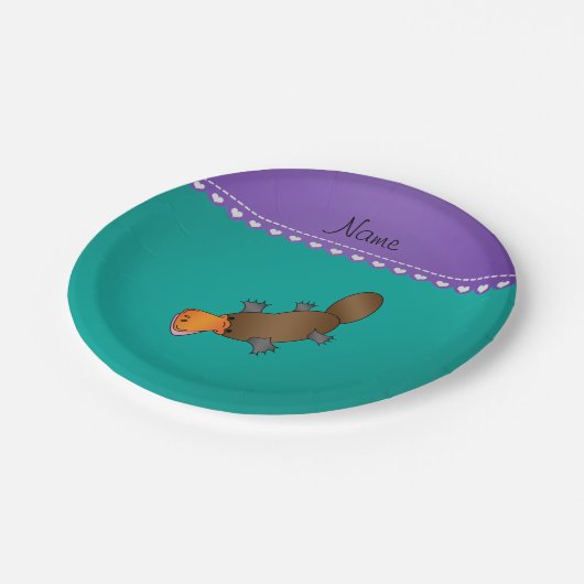 Assiettes En Carton Nom personnalisé platypus vert (Angle)