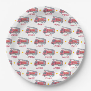 Assiettes En Carton Nom personnalisé Red Fire truck Party