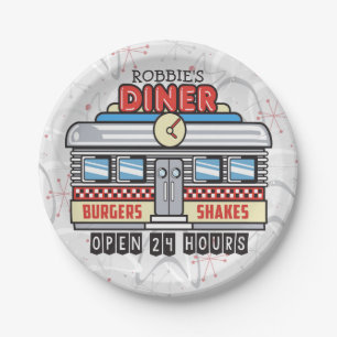 Assiettes En Carton NOM Personnalisé Retro les années 50 Diner Signé C