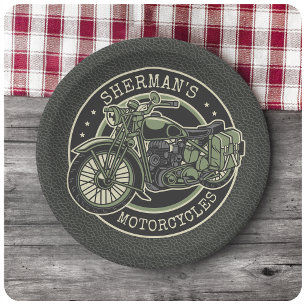 Assiettes En Carton NOM personnalisé Retro Military Motorcycle Biker
