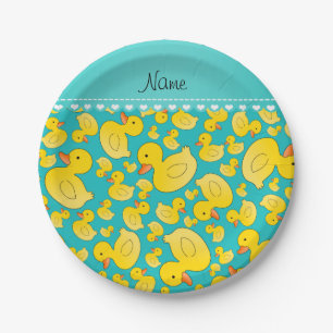 Assiettes En Carton Nom personnalisé rubberducks turquoise bande bleue