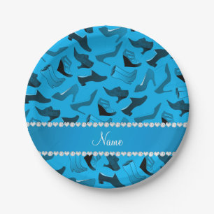 Assiettes En Carton Nom personnalisé sky blue chaussures femme motif