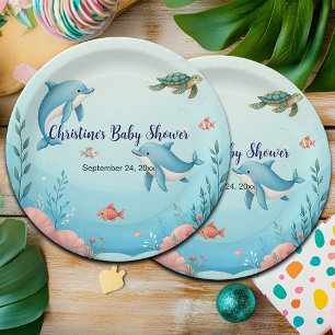 Assiettes En Carton Nom personnalisé sous le Baby shower marin