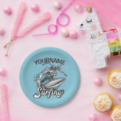 Assiettes En Carton NOM personnalisé Surfer Big Wave Skeleton Surfing (Fête)