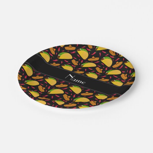 Assiettes En Carton Nom personnalisé tacos noirs sombreros chilis (Angle)