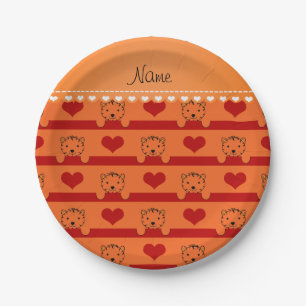 Assiettes En Carton Nom personnalisé tigres orange coeur rouge rayure