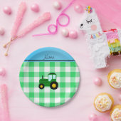 Assiettes En Carton Nom personnalisé tracteur vert vérificateur vert t (Fête)