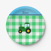 Assiettes En Carton Nom personnalisé tracteur vert vérificateur vert t (Devant)