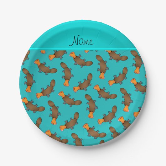 Assiettes En Carton Nom personnalisé turquoise platypus motif (Devant)