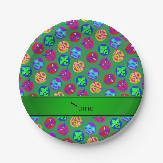 Assiettes En Carton Nom personnalisé vert mexicaine de lutte masques (Devant)