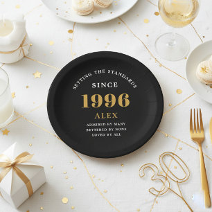 Assiettes En Carton Nom pour 30e anniversaire 1996 Noir Or Élégant Chi