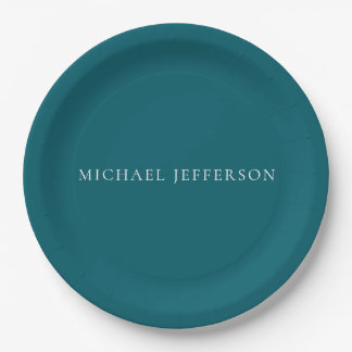 Assiettes En Carton Nom propre personnalisé couleur sarcelle foncé uni