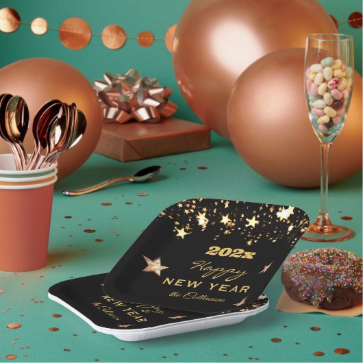 Assiettes En Carton Nom sur Elegant Happy New Year Carré de 7 pouces (Multi)
