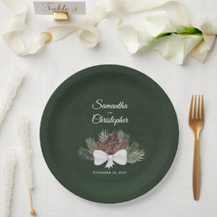 Assiettes En Carton Noms de couples de pins aquarelle rustique Mariage