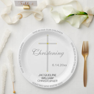 Assiettes En Carton NOMS de croix en argent