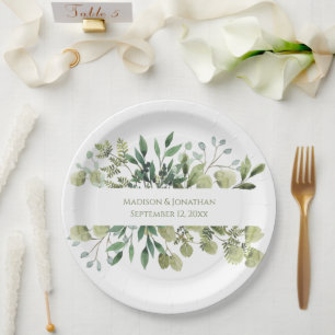 Assiettes En Carton Noms de l'aquarelle de l'Eucalyptus mariage Date