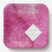 Assiettes En Carton Noms de l'aquarelle du mariage Fuchsia ID954 (Recto)