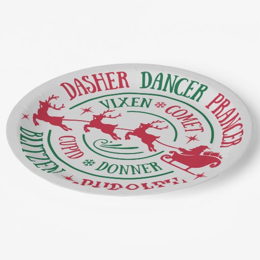 Assiettes En Carton Noms des rennes Arrondi Word Art (Angle)