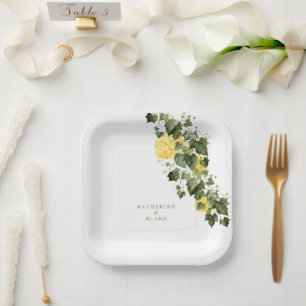 Assiettes En Carton Noms Hydrangeas Jaune Aquarelle Mariage