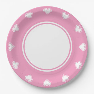Assiettes En Carton Nos Coeurs 8 bits en Plaque Papier Pétale Rose