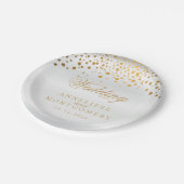Assiettes En Carton Nos points Confetti Satin Blanc & Or (Angle)