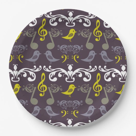 Assiettes En Carton Note musicale et oiseaux (Devant)