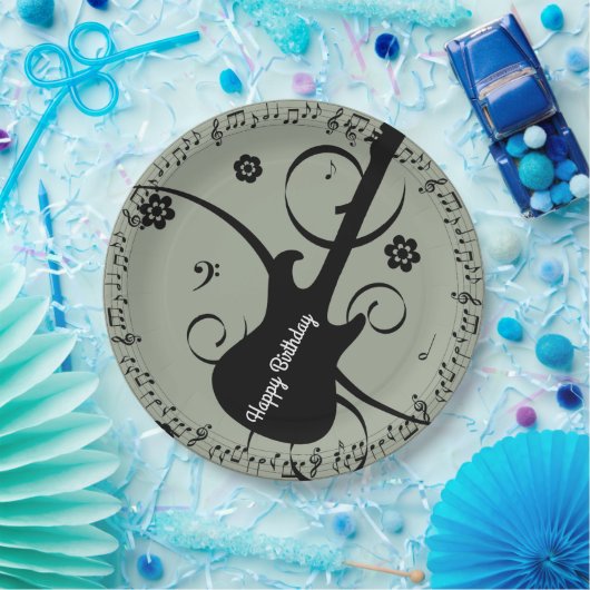 Assiettes En Carton Notes d'anniversaire joyeuses de musique noire Fle (Fête)