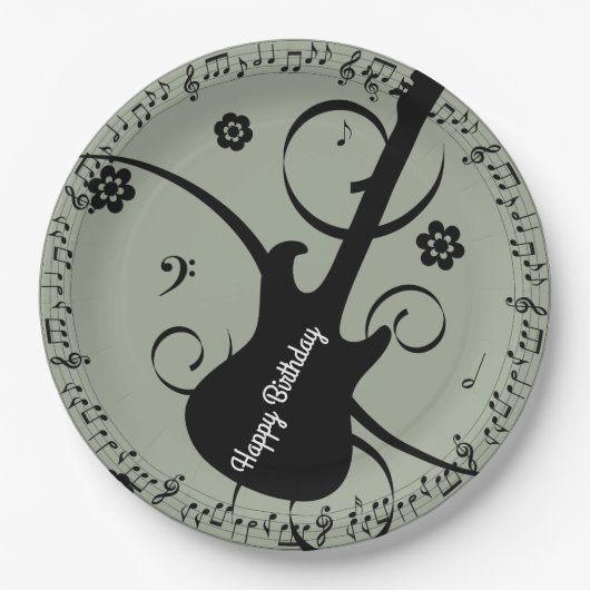 Assiettes En Carton Notes d'anniversaire joyeuses de musique noire Fle (Devant)