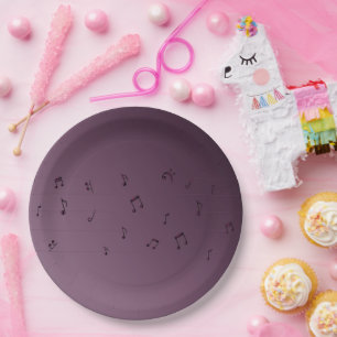 Assiettes En Carton Notes de musique ombrées foncées Mauve