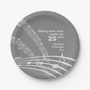 Assiettes En Carton NOTES DE MUSIQUE Personnalisée Moderne 25e anniver