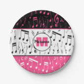 Assiettes En Carton Notes de musique rose et blanc noir (Devant)