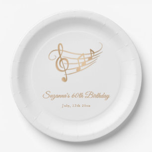 Assiettes En Carton Notes d'or élégantes Anniversaire