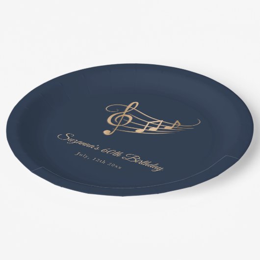 Assiettes En Carton Notes d'or élégantes Anniversaire (Angle)