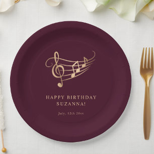 Assiettes En Carton Notes d'or élégantes Anniversaire