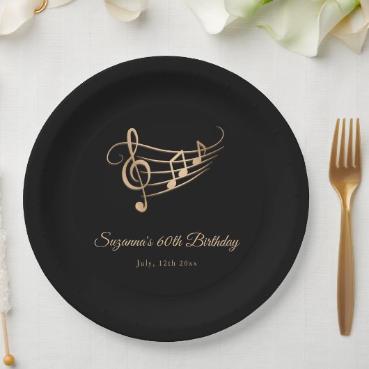 Assiettes En Carton Notes d'or élégantes Anniversaire