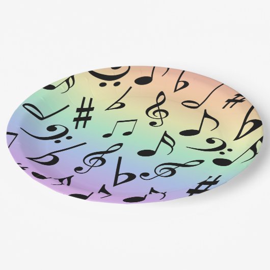 Assiettes En Carton Notes musicales amusantes Plaques Rainbow Party (Angle)